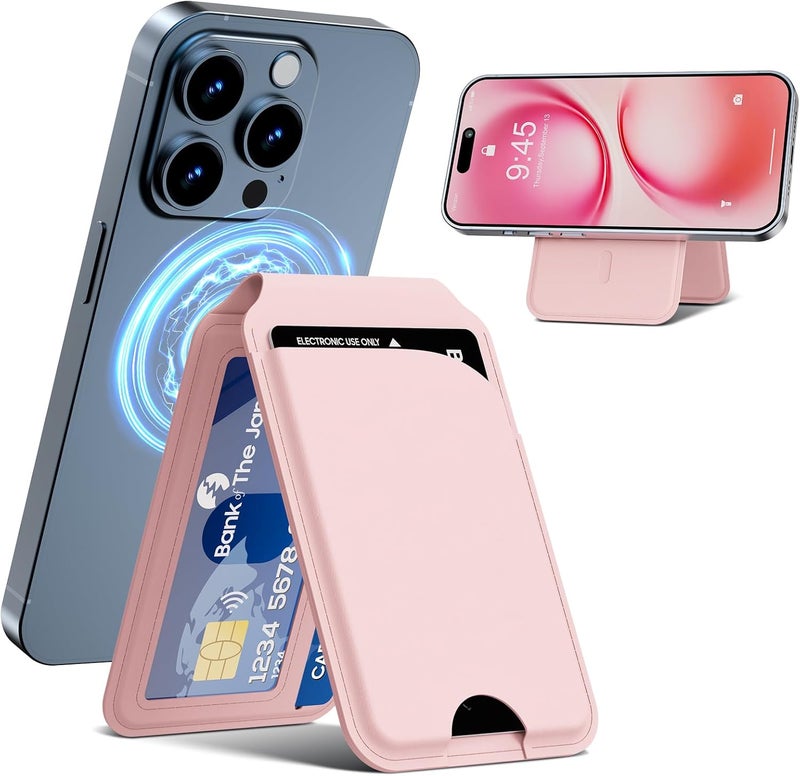 Frapkom Magnetic Wallet for iPhone, Adjustable Leather Mag-Safe Card Holder for iPhone 17/16/15/14/13/12 Series, ID Window, Card Slot, RFID Blocking (pink) - Image 1